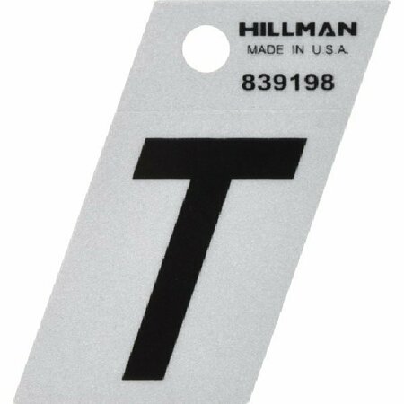 HILLMAN Angle-Cut Letter, Character: T, 1-1/2 in H Character, Black Character, Silver Background, Mylar 839198